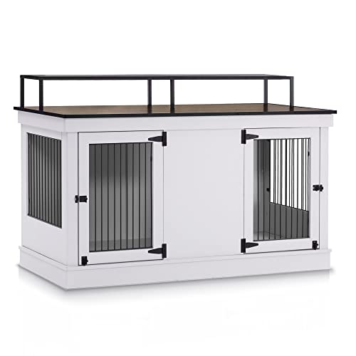 MCombo Large Dog Crate Furniture TV Stand, Wooden Dog Kennel with Double Doors, Indoor Furniture Style Dog Crate House End Table, 1861 (Brown)