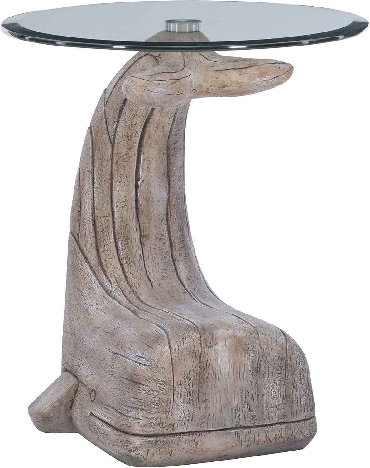 Powell Peabody Whale Driftwood Glass Top Accent Side Table, Brown