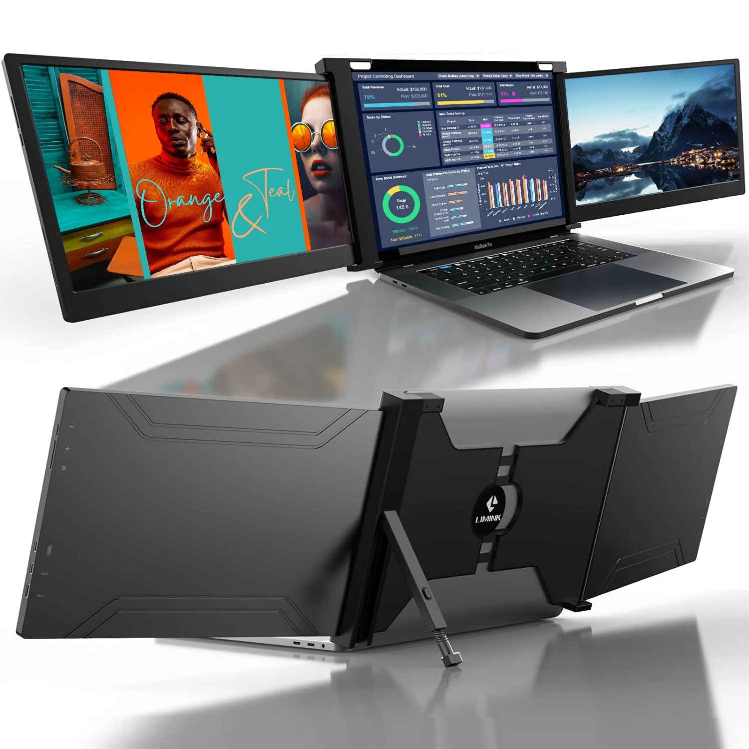 Limink 15-17inch Laptop Extended Screen Portable Triple Monitor 14" Dual Screen Extender,1080P IPS Screen,No Need Driver,Plug&Play