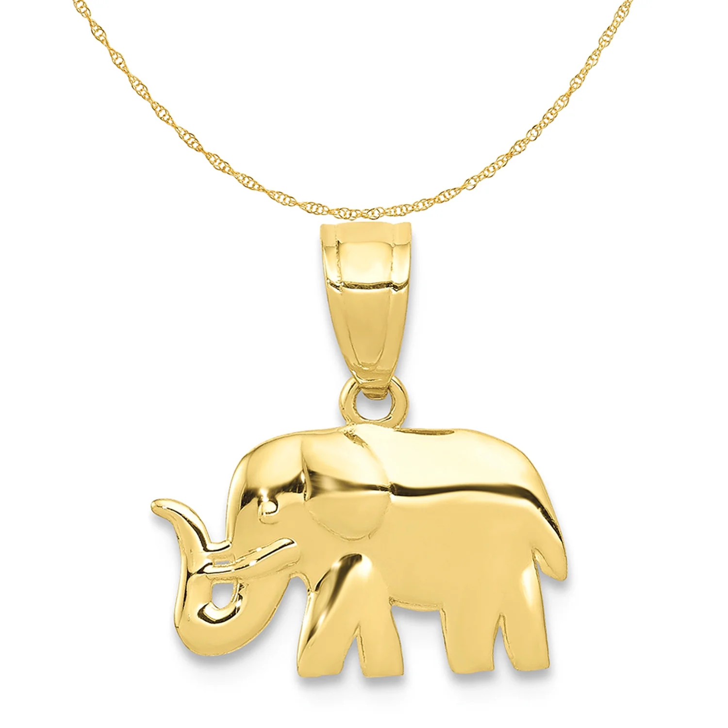 Carat in Karats 10K Yellow Gold Polished Elephant Pendant Charm (14.5mm x 13mm) With 10K Yellow Gold Lightweight Rope Chain Necklace 20''