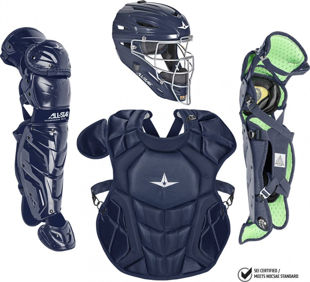 All Star Youth NOCSAE System7 Axis Pro Catcher&s Set - Navy