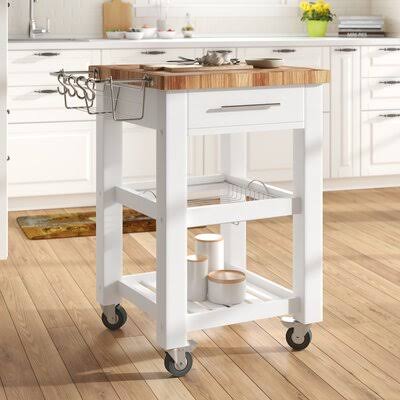 Sydney Kitchen Cart with Butcher Block Top Ebern Designs Base Finish: White