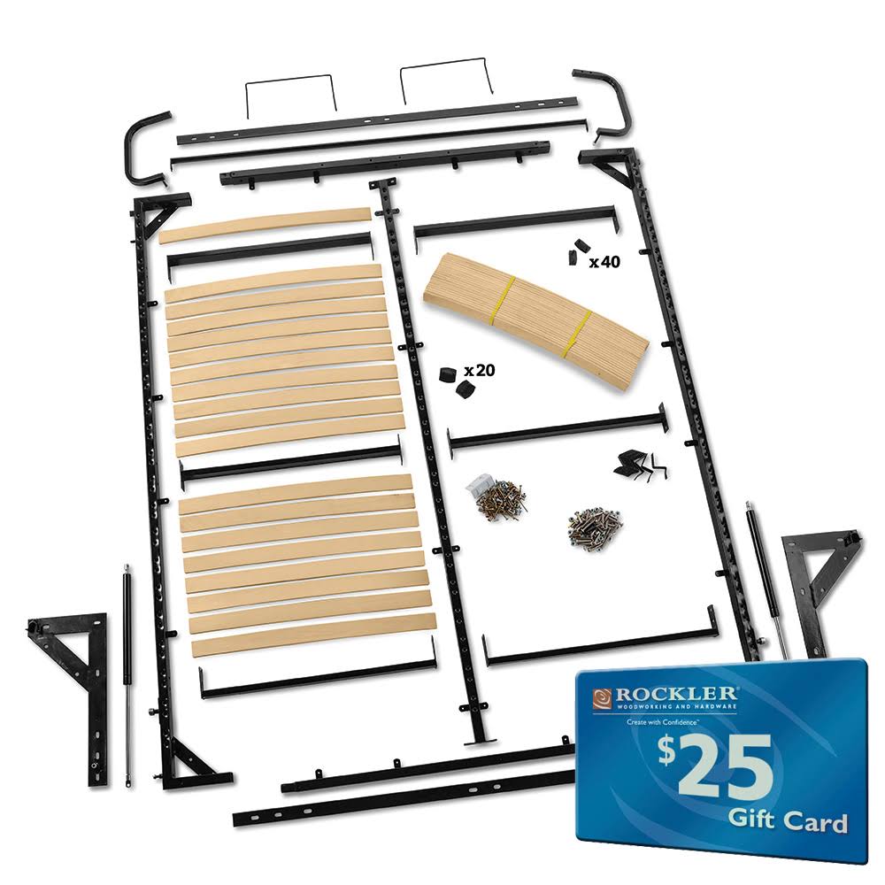 Twin-size I-Semble Vertical-Mount Murphy Bed Hardware with Mattress Platform by Rockler