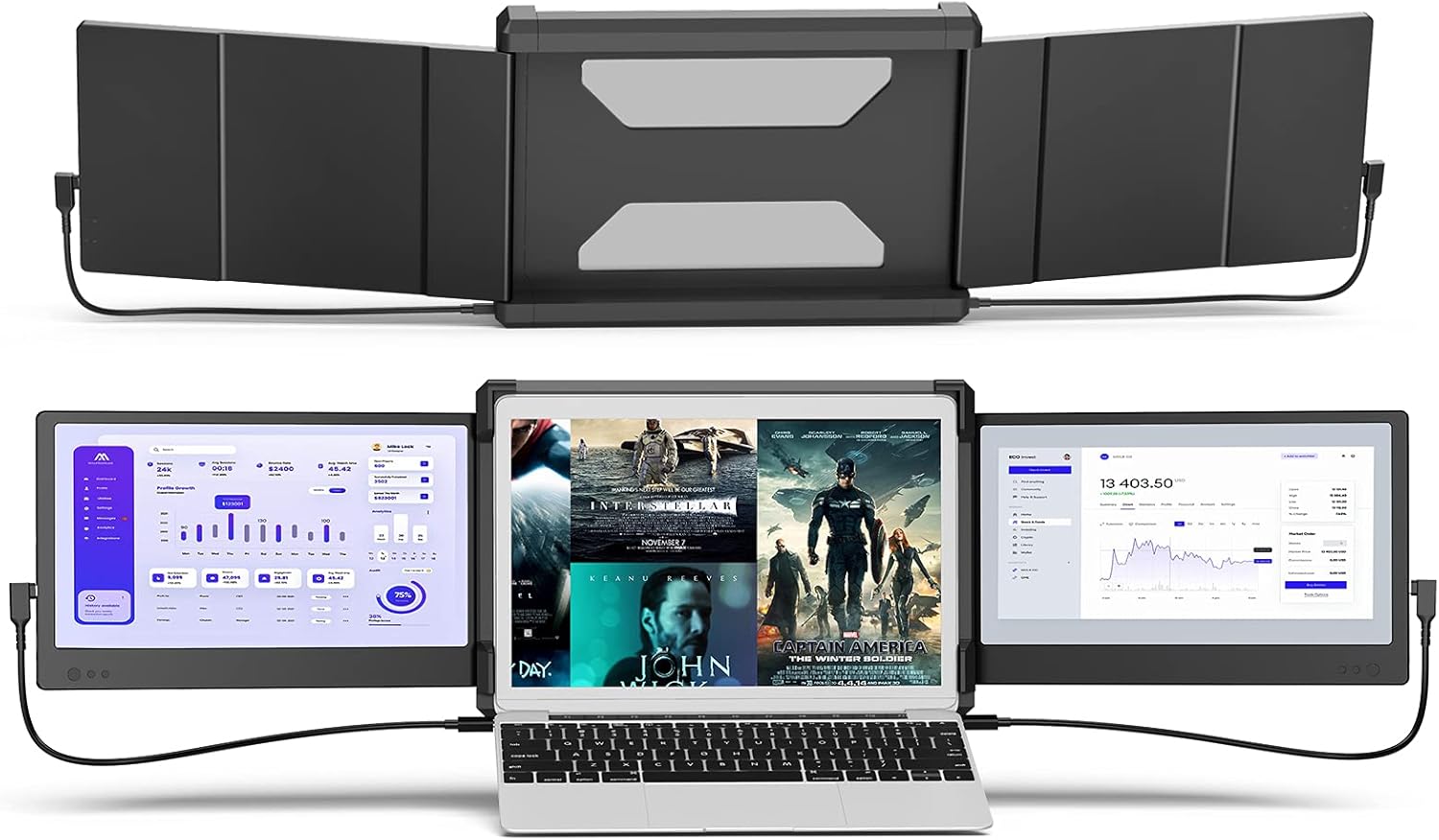 Triple Portable Monitor for Laptop, Dual Screens with Kickstand，Compatible with 13-16 Mac and PC, FHD 1080P IPS 11.6