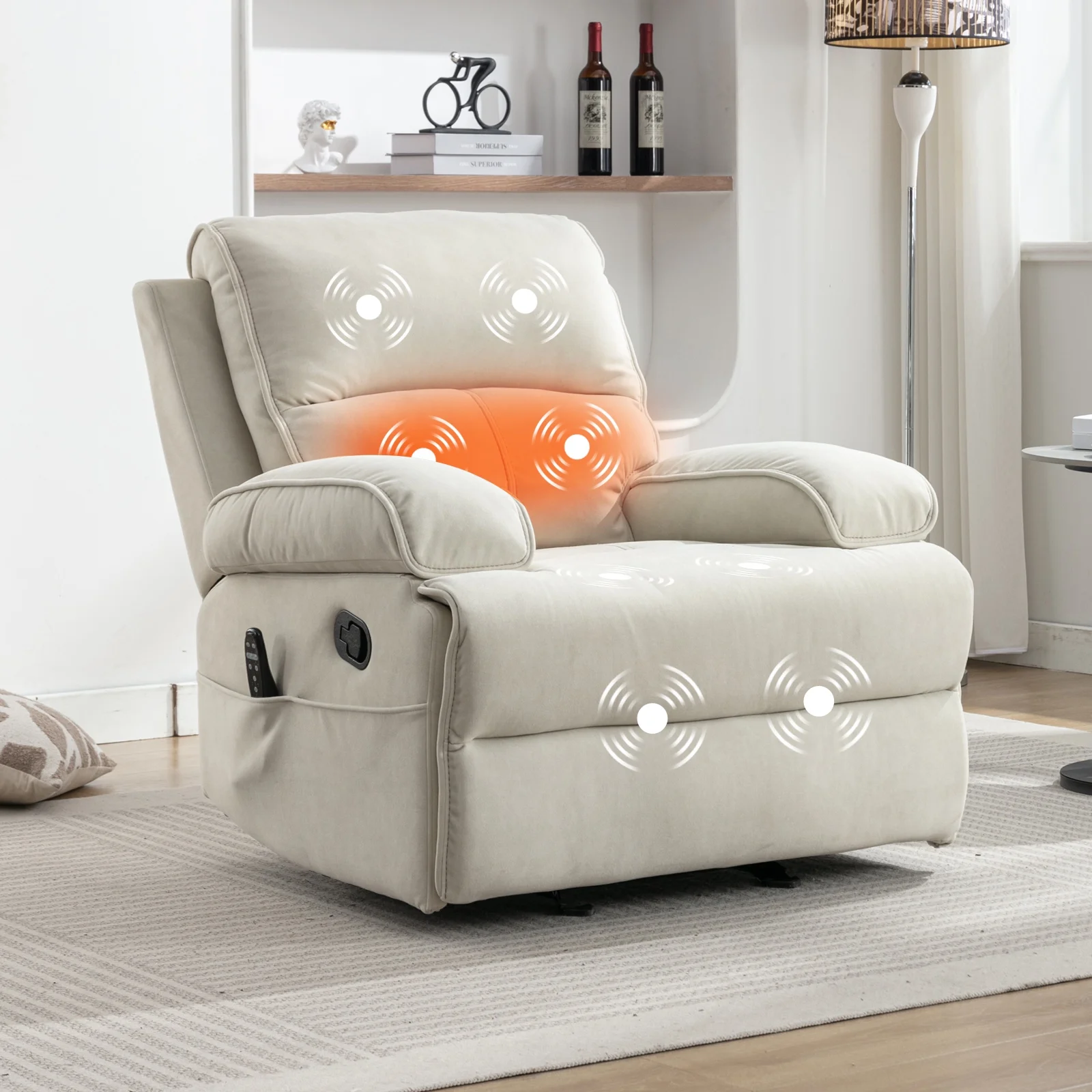 ijuicy Recliner Chair for Adults, Baby Velour Fabric Reclining Sofa Chair with Heat Vibration Function, Lazy Sofa Lift Chair