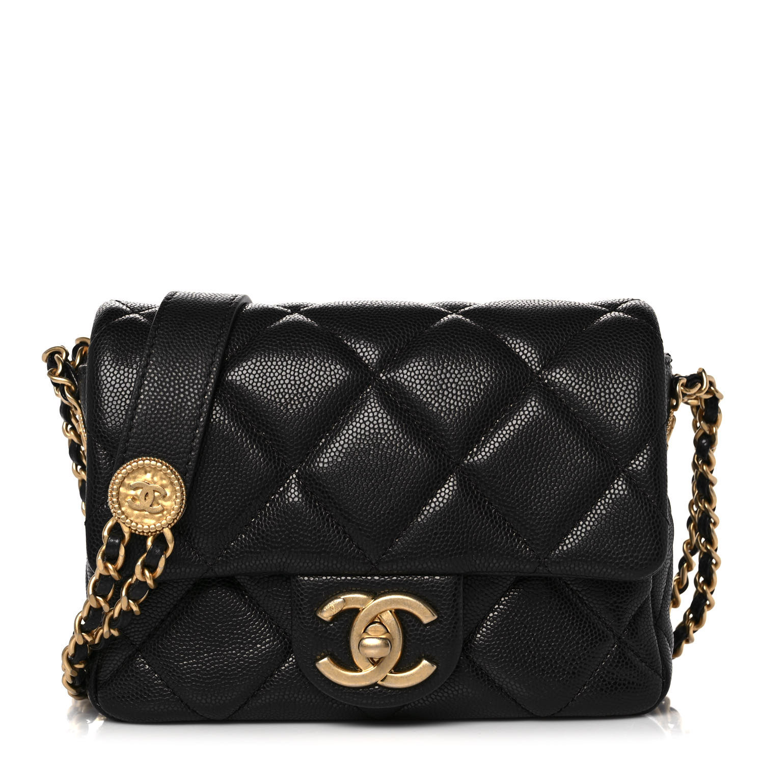 CHANEL Caviar Quilted Mini Twist Your Buttons Flap Black - SAKE OFF 5TH