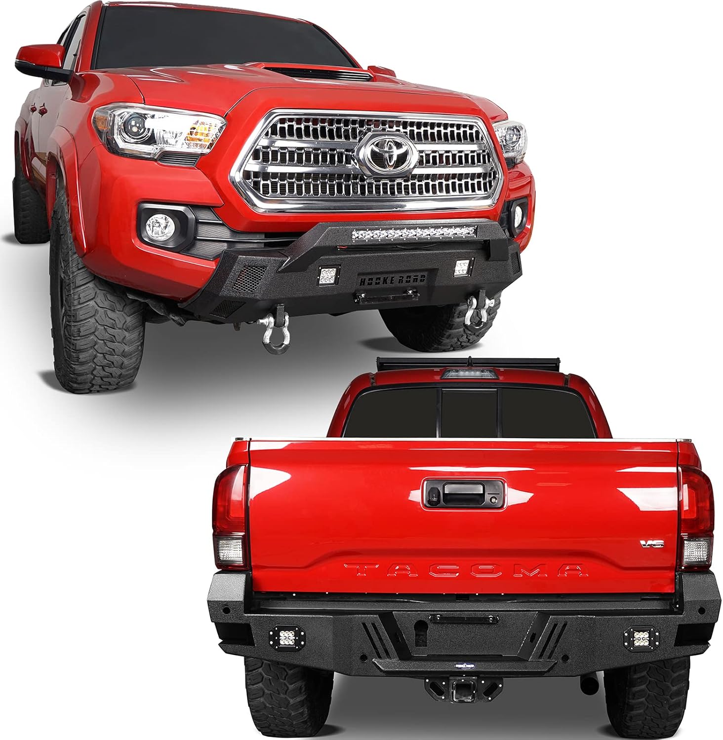 Hooke Road Tacoma Rear Bumper w/Sensor Holes + Stubby Front Bumper for Toyota Tacoma 3rd Gen 2016 2017 2018 2019 2020 2021 2022