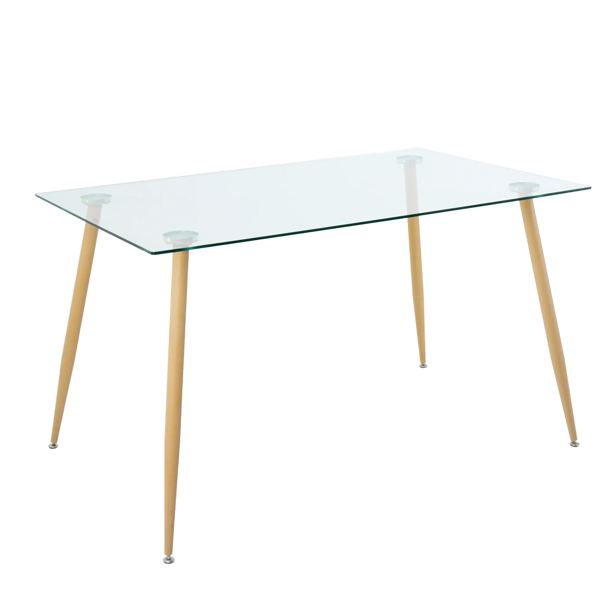 Modern Kitchen Glass dining table 51" Rectangular Tempered Glass Table top,Clear Dining Table Metal Legs wood-transfer Metal Legs legs(set of 1)