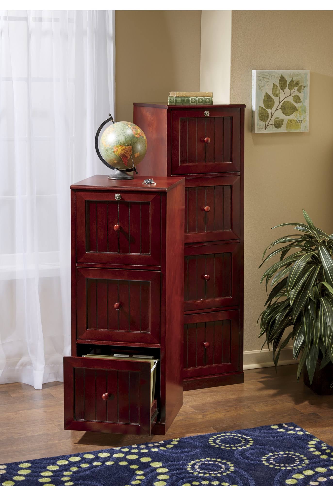 4-Drawer Locking File Cabinet, Brown, Composite