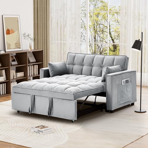 Convertible Sleeper Sofa Bed, Velvet Pull Out Couch Bed,3-in-1 Convertible Upholstered Loveseat Sofa