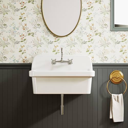 ELLAI White Ceramic Farmhouse Kitchen Sink 24"x19"x16.5" Farm Style Wall Mount Utility Sink High Back Floating Bathroom Sink Wall Mounted Laundry