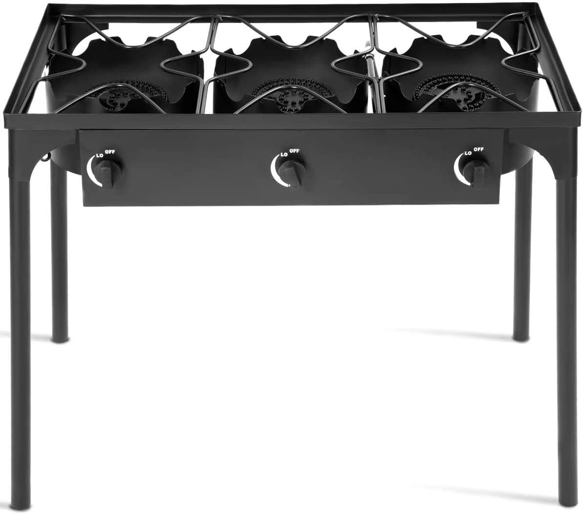FANTASK 3-Burner Outdoor Camping Stove, Portable High Pressure Propane Gas Cooker Burner w/Detachable Legs for Patio Camp Cooking