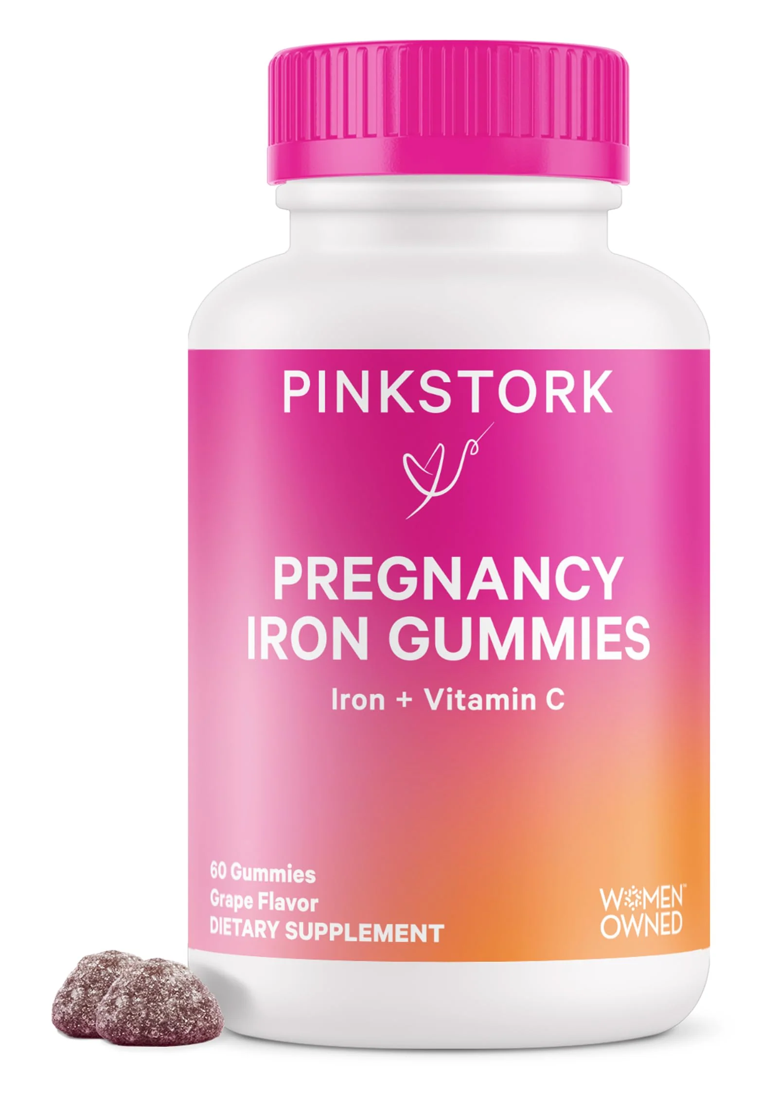 Pink Stork Prenatal Iron Supplement Gummies for Women - 20 mg Iron Gummy with Vitamin C - Grape Chewable for Iron Deficiency, Energy