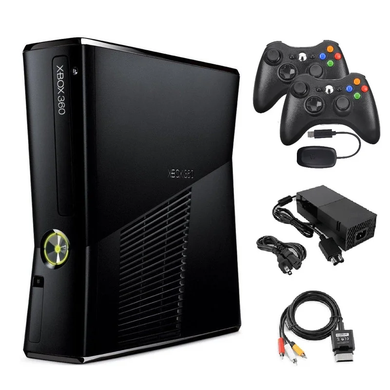 Restored Xbox 360 S 4GB Game Console Black with 2 Retrofam Wireless Controllers (Refurbished)