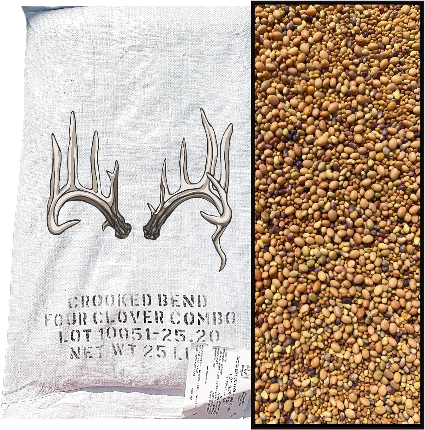 Crooked Bend Four Clover Combo Blend, 25LB Bulk, Perennial Food Plot Seed, Pheasant, Duck, Dove, Wildlife, Rabbit, Elk, & Wild Turkey Attractant