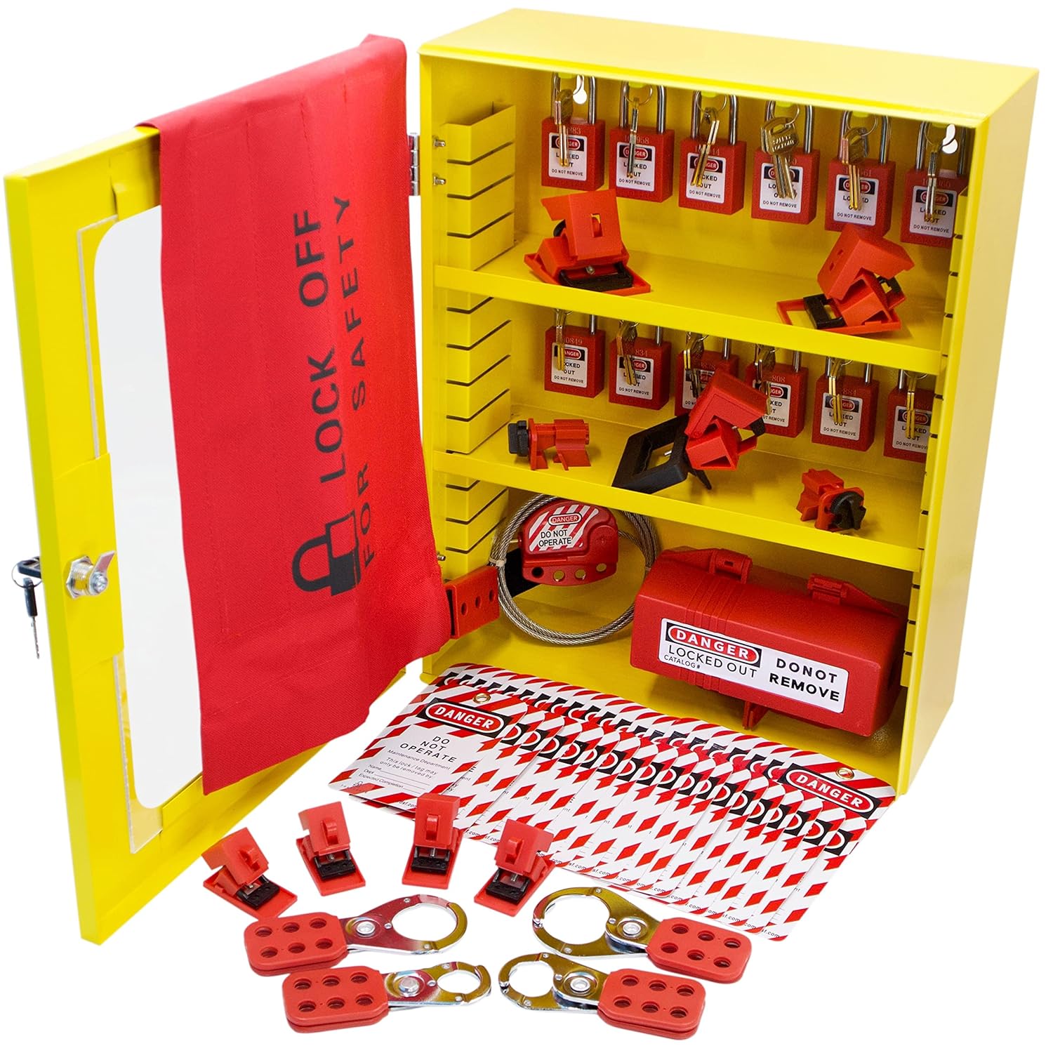TRADESAFE Lockout Tagout Storage Cabinet, 69 Piece Stocked Lockout Tagout Station, Wall-Mountable Lockout Tagout Kit Storage