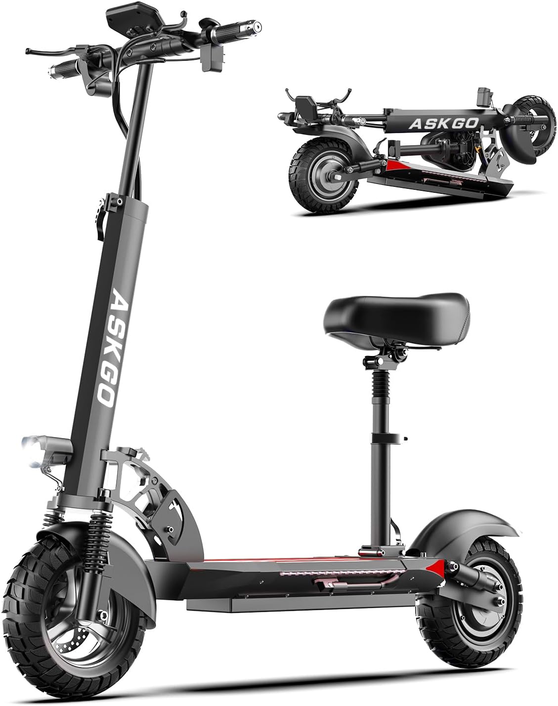 Q2 Electric Scooter for Adults, 800W Motor, Max Speed 27MPH & 35 Miles Range Electric Scooter with Seat, 10" Solid Tires