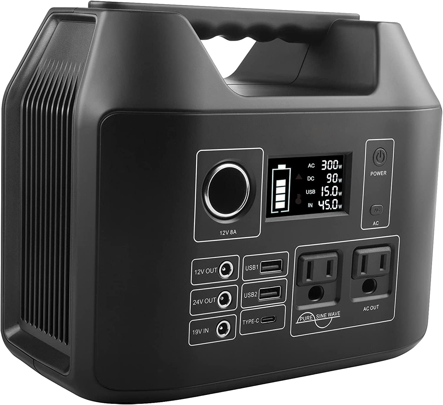 ASUNCELL 300W Portable Power Station, 80000mAh Solar Inverter Generator with Flashlight