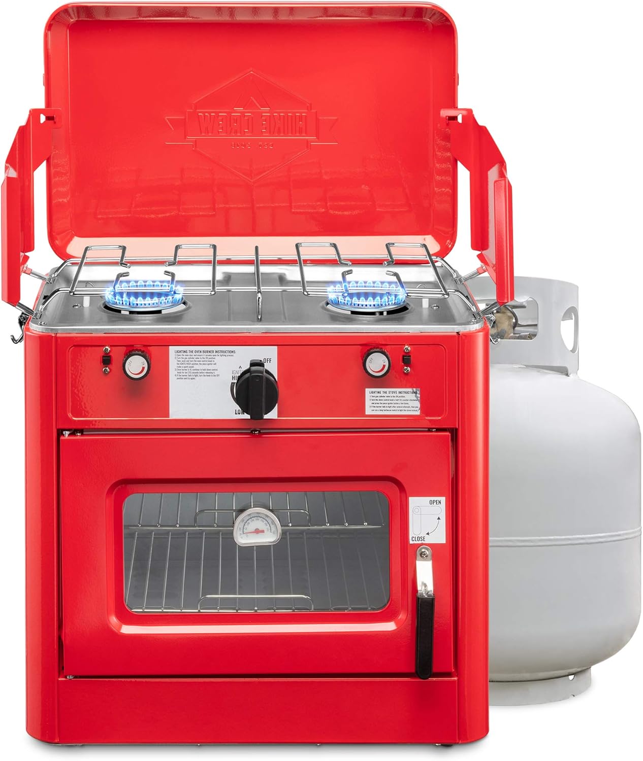 Hike Crew Outdoor Gas Camping Oven w/Carry Bag | 2-in-1 Portable Propane-Powered Stovetop & Oven w/ 2-Burner Cooktop Range, Auto Ignition