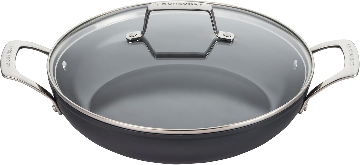 Le Creuset Essential Non-stick Ceramic Shallow Braiser with Glass Lid, 3.5 qt.​