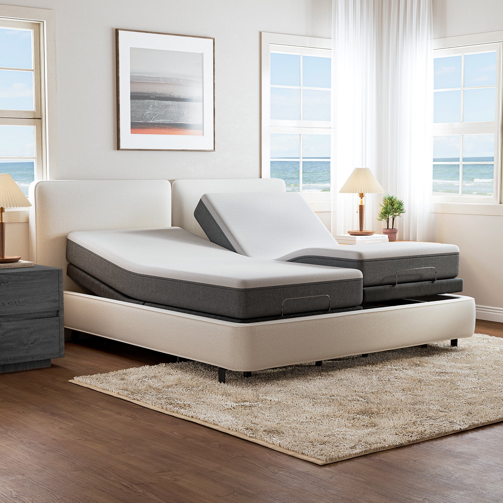 Yesen Home Electric Adjustable Bed Frame Split King Power Platform Bed Base,Wireless Remote,Adjustable Legs,Head & Foot Incline,No Mattress