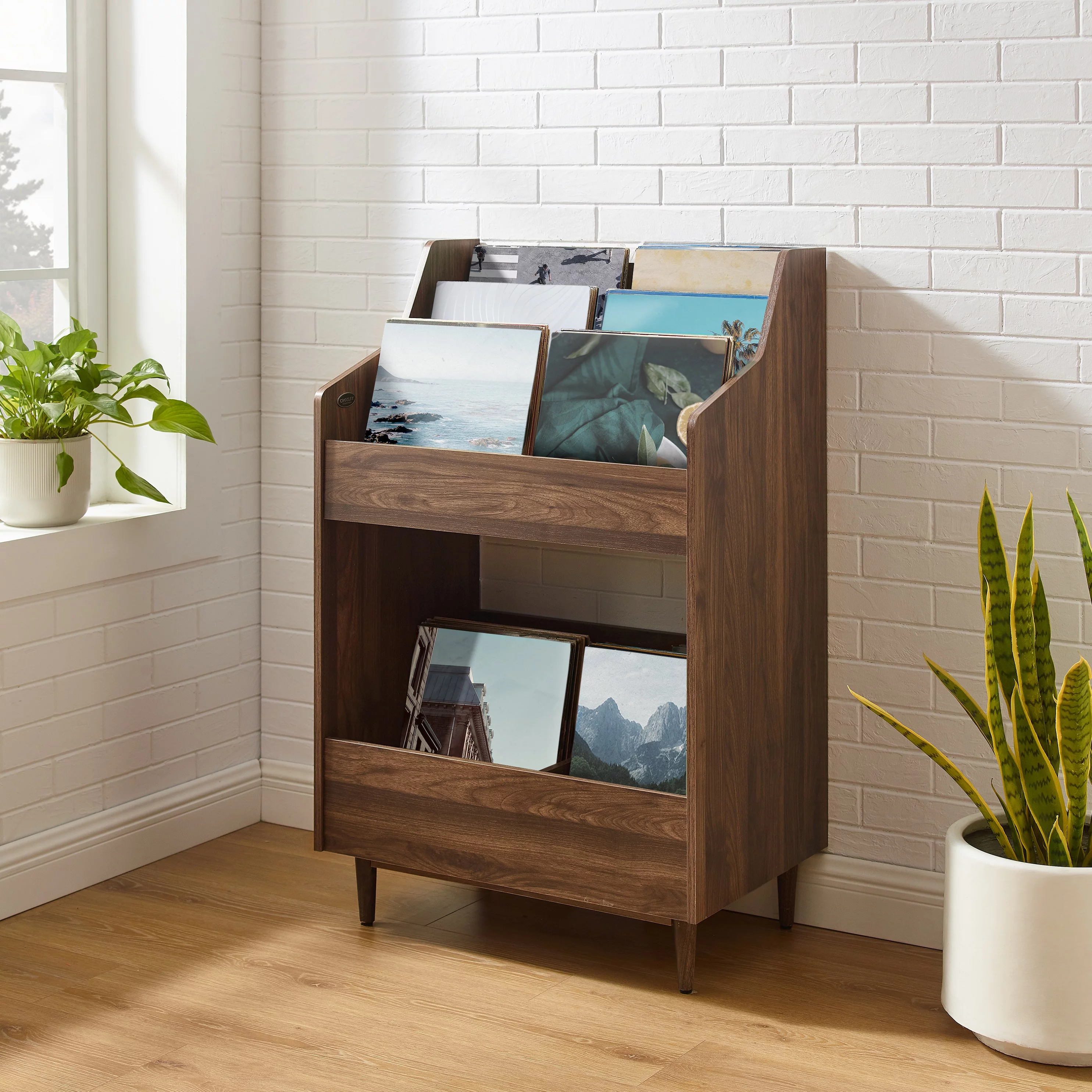 Liam Record Storage Stand Walnut - Curated Treasures Market