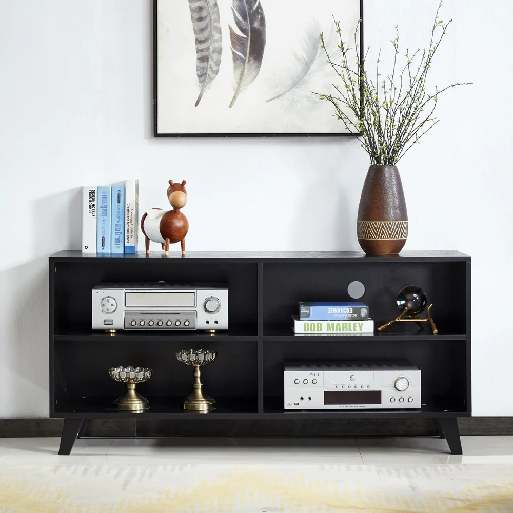 Black Open Storage Cabinet 52 Inch Wooden TV Cabinet Console Kitchen Buffet Cabinet Storage Bookshelf Dining Room Living Room Bedroom