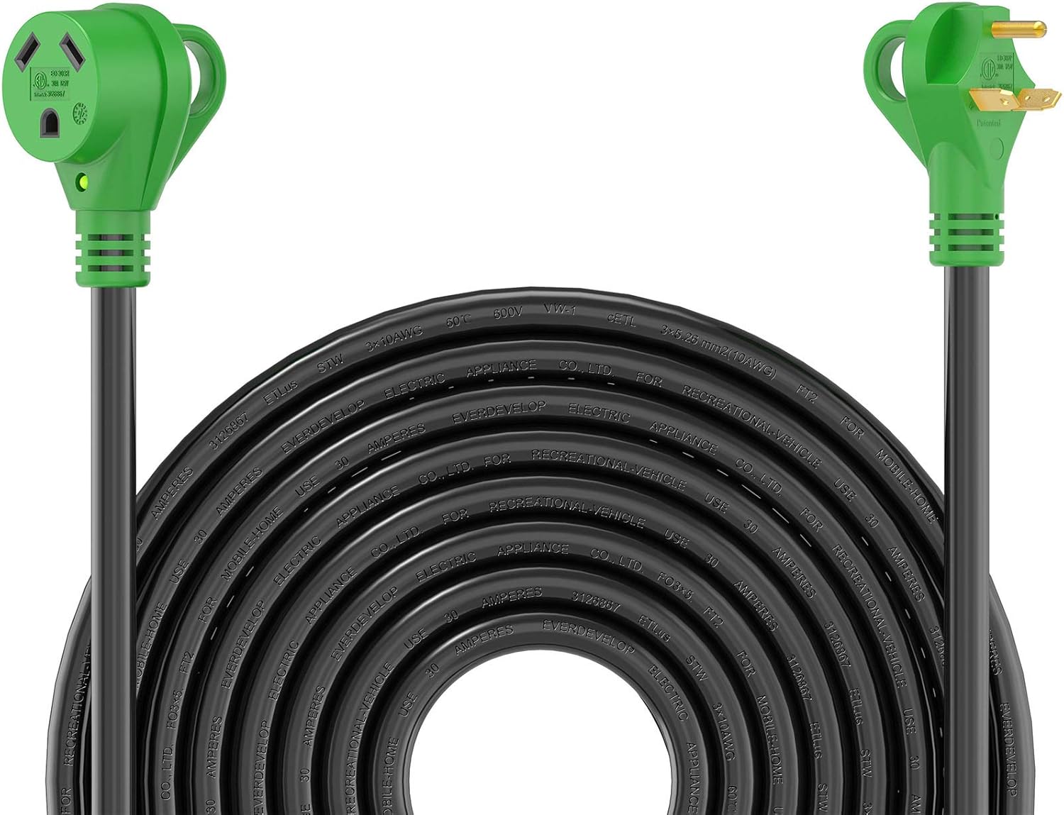 RVGUARD 50 Amp 50 Feet RV Power Extension Cord, Heavy Duty STW Cord with LED Power Indicator and Cord Organizer, 14-50P/R Standard Plug, Green