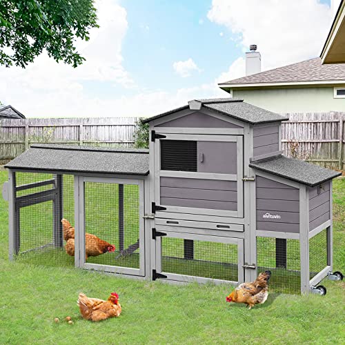Aivituvin Chicken Coop Wooden Hen House Two Nesting Box with Large Run Outdoor Rabbit Hutch Bunny Cage Poultry Coop Suit for 4-6 Chickens