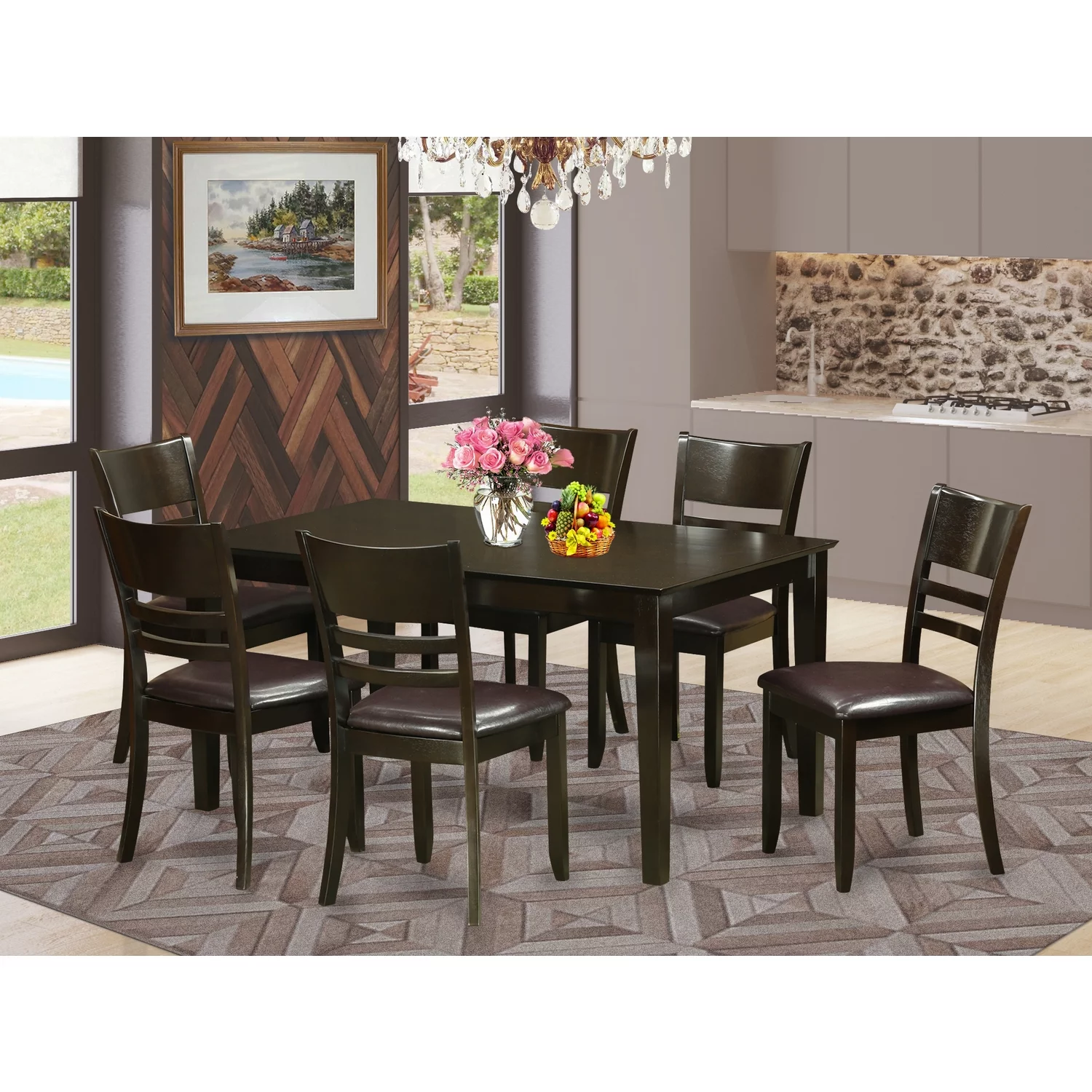 East West Furniture  7 Piece Formal Dining Room Set-Dinette Table and 6 Dining Room Chairs