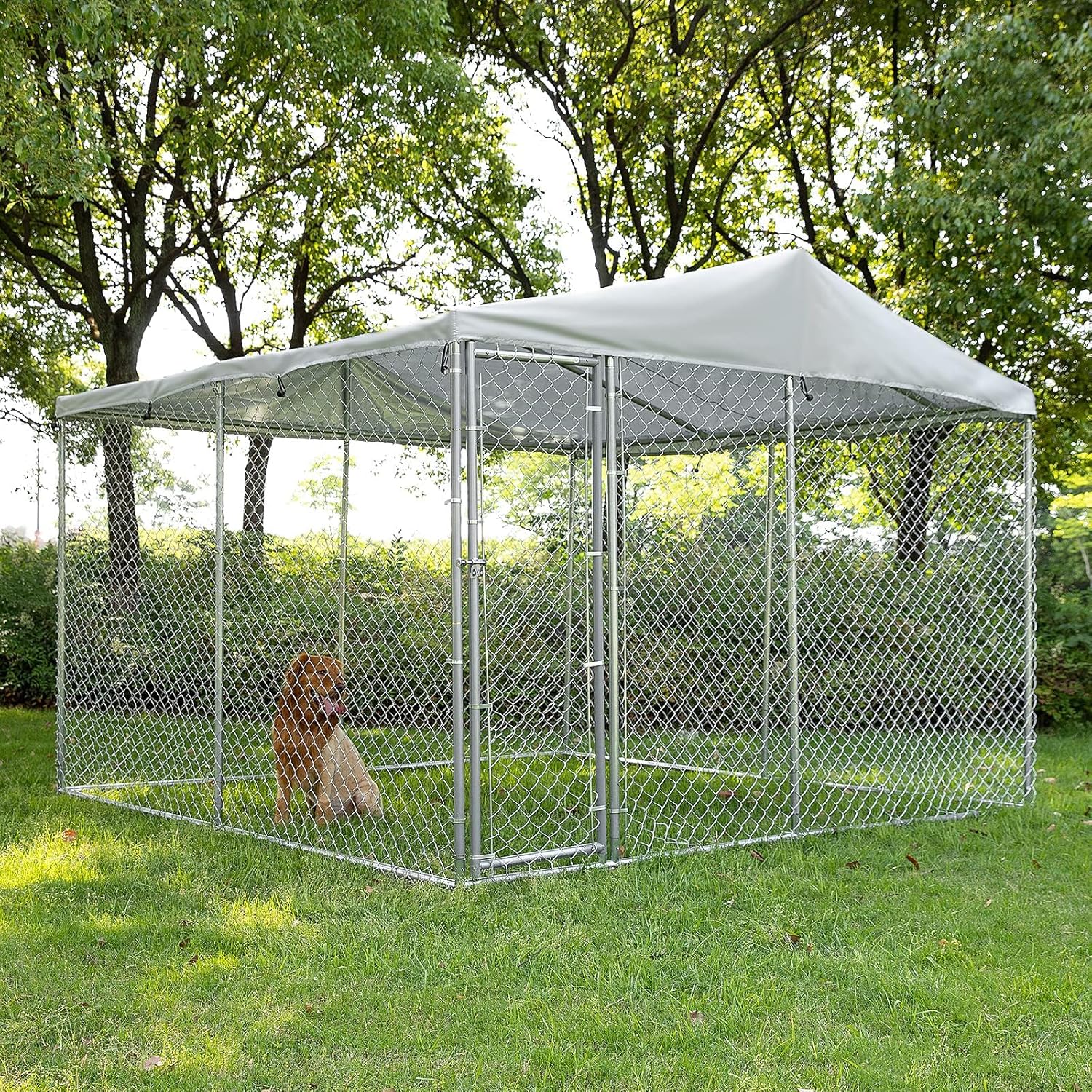 10x10 ft Extra Large Outdoor Dog Kennel, Anti-Rust Dog Cage with Roof