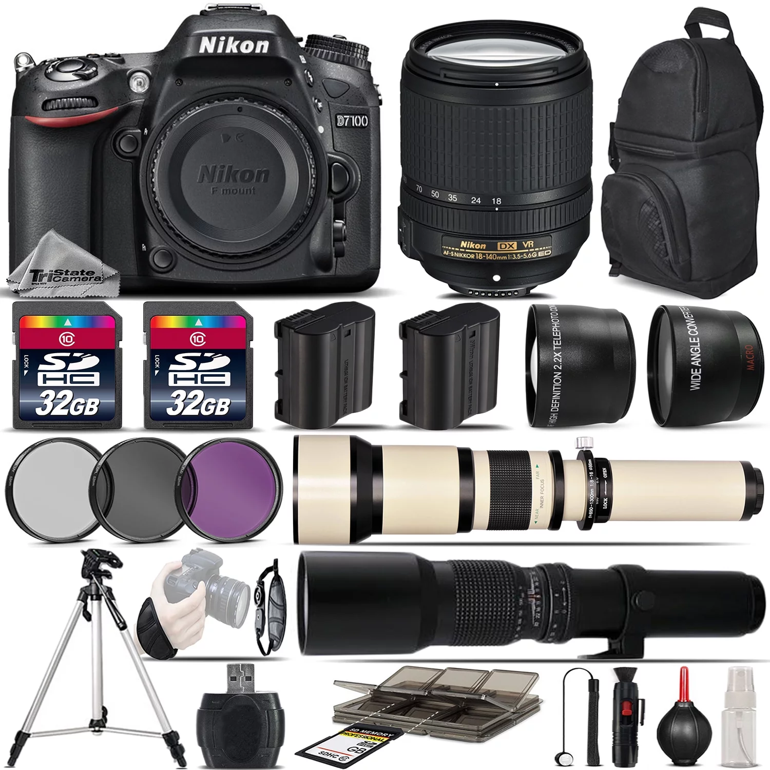 Nikon D7100 DSLR Camera + 18-140 VR Lens + 650-1300mm Lens + 500mm - 5Lens Kit - Curated Treasures Market