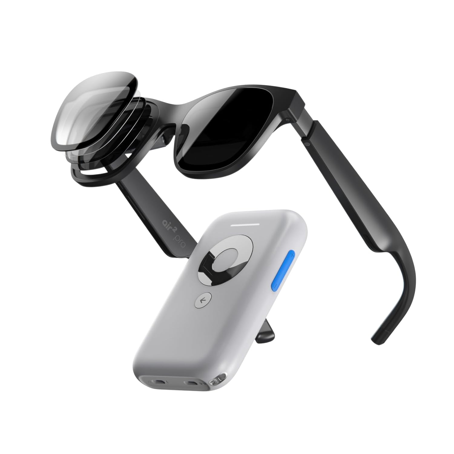 XREAL Air 2 Pro AR Glasses and Beam Bundle, The Ultimate Wearable Display with 3-Level Immersion Control, Up to 330" IMAX Screen, Portable TV Box