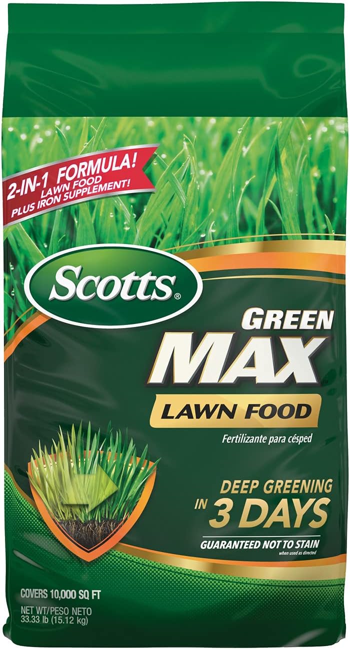Scotts Green Max Lawn Food - Lawn Fertilizer Plus Iron Supplement Builds Thick, Green Lawns - Deep Greening in 3 Days - Covers 10