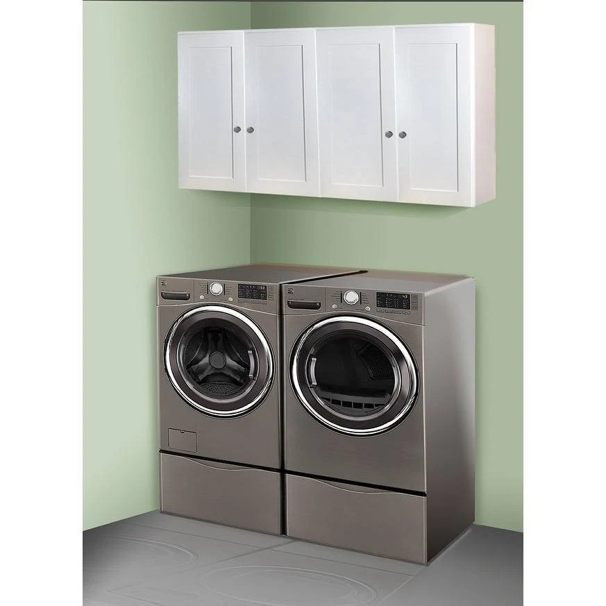 White Shaker 60 inch x 30 inch Laundry Room Cabinet Set - Laundry Storage - Wood
