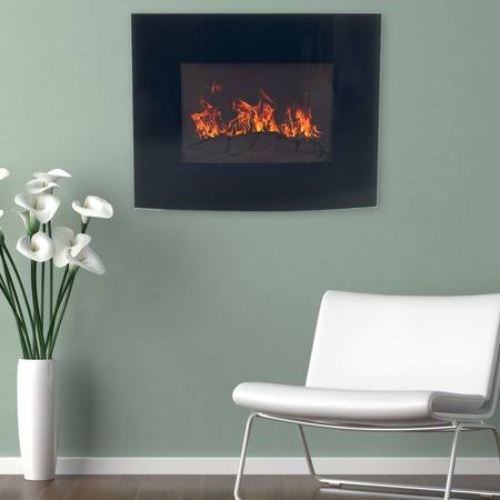 Northwest Black Curved Glass Electric Fireplace Wall Mount u0026 Remote
