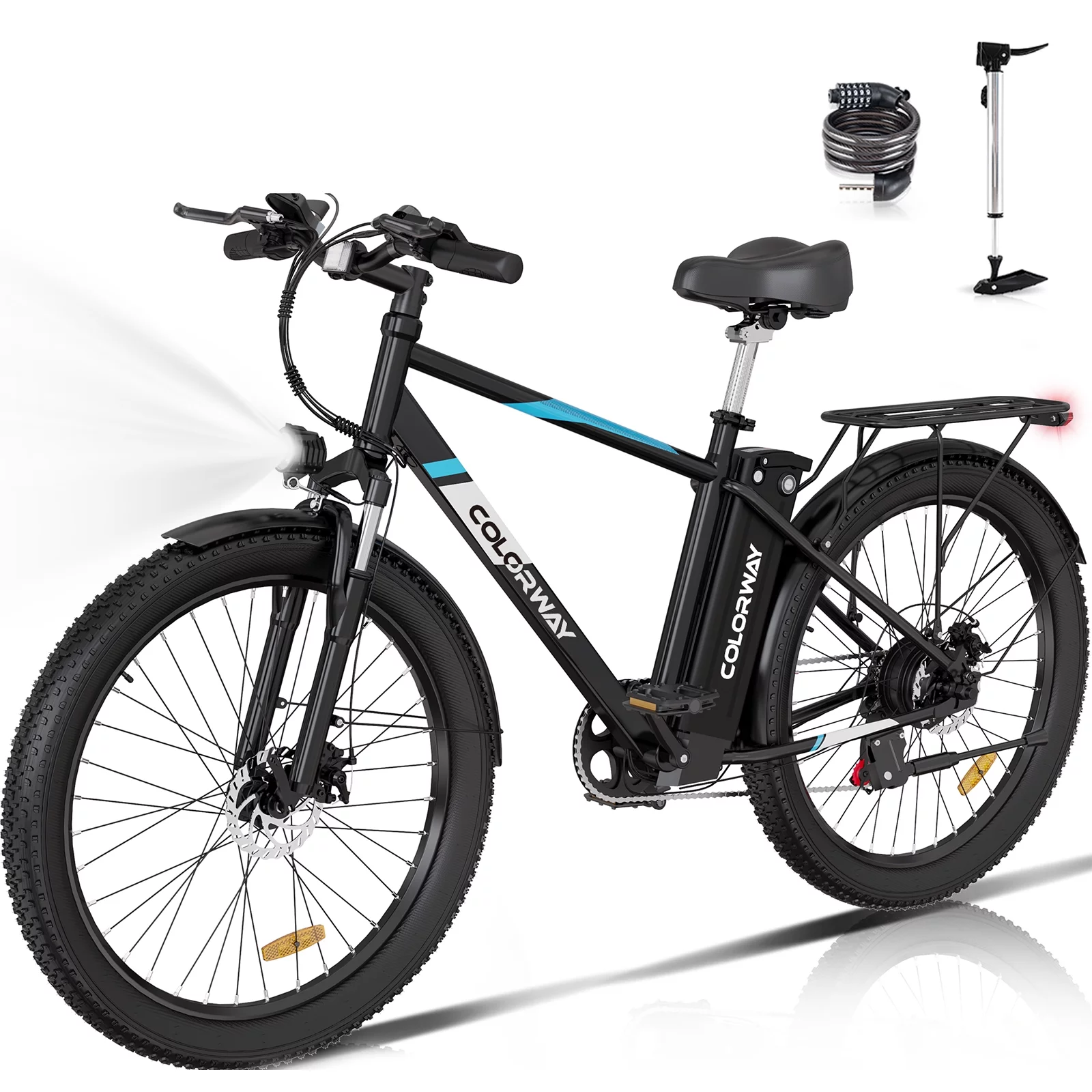 COLORWAY 500W 26X3.0 Electric Bike for Adults, 36V/15Ah E bike, Shimano 7-Speed, Electric Cruiser Bike for Female Male
