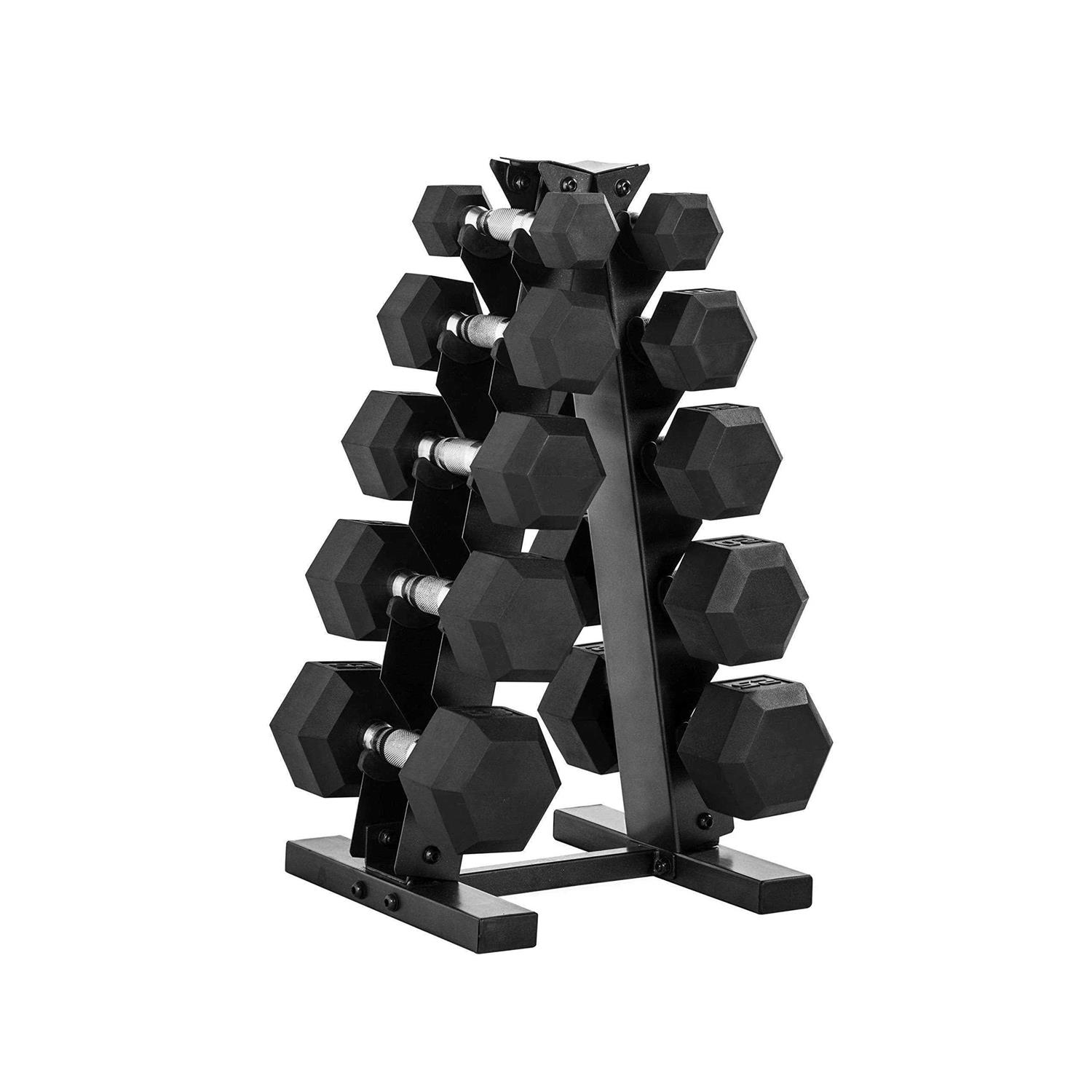 CAP Barbell 150 LB Coated Hex Dumbbell Weight Set with Vertical Rack - Sports Supplies Online Store