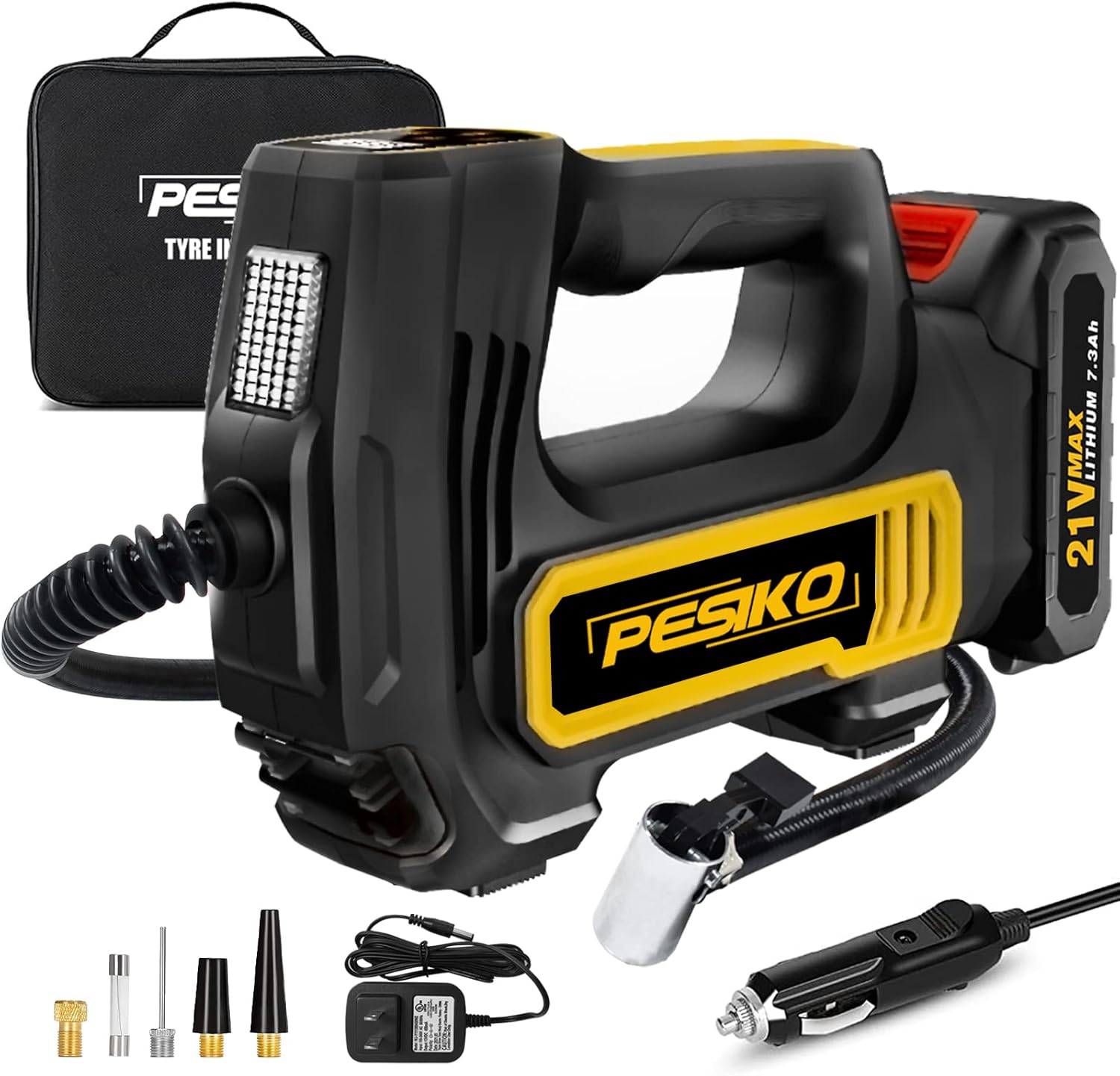 Air Pump for Car Tires，150PSI 10000mAh Cordless Tire Inflator Portable Air Compressor with 12V Car Power Adapter Digital Pressure Gauge for Cars