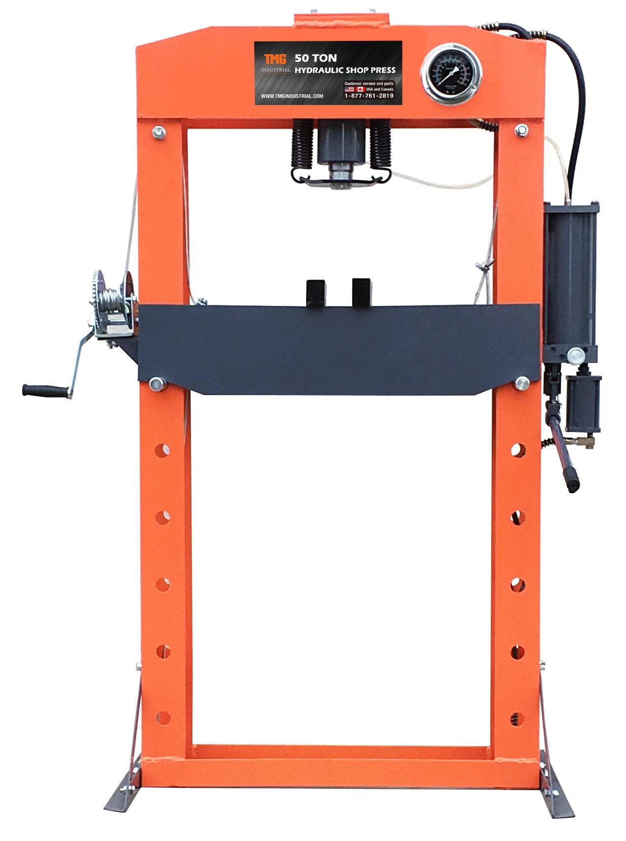 TMG-SP50 50 Ton Capacity Hydraulic Shop Press, Heavy Duty Pressing, Air and Manual Dual Operating, 125 PSI