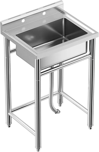 28"x20"x34" Stainless Steel Utility Sink, Freestanding Single Bowl with Hot & Cold Water Faucet