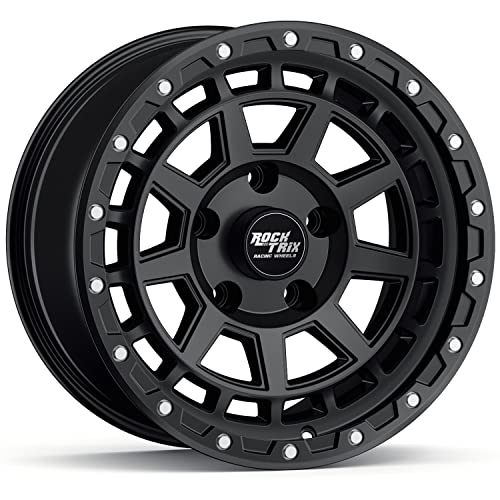 RockTrix RT114 18 inch Wheel Compatible with Jeep Wrangler JK JL 18x9 5x5 Wheels (-12mm Offset, 4.5in Backspace) 5x5 PCD, 71.5mm Bore, Black Wheels