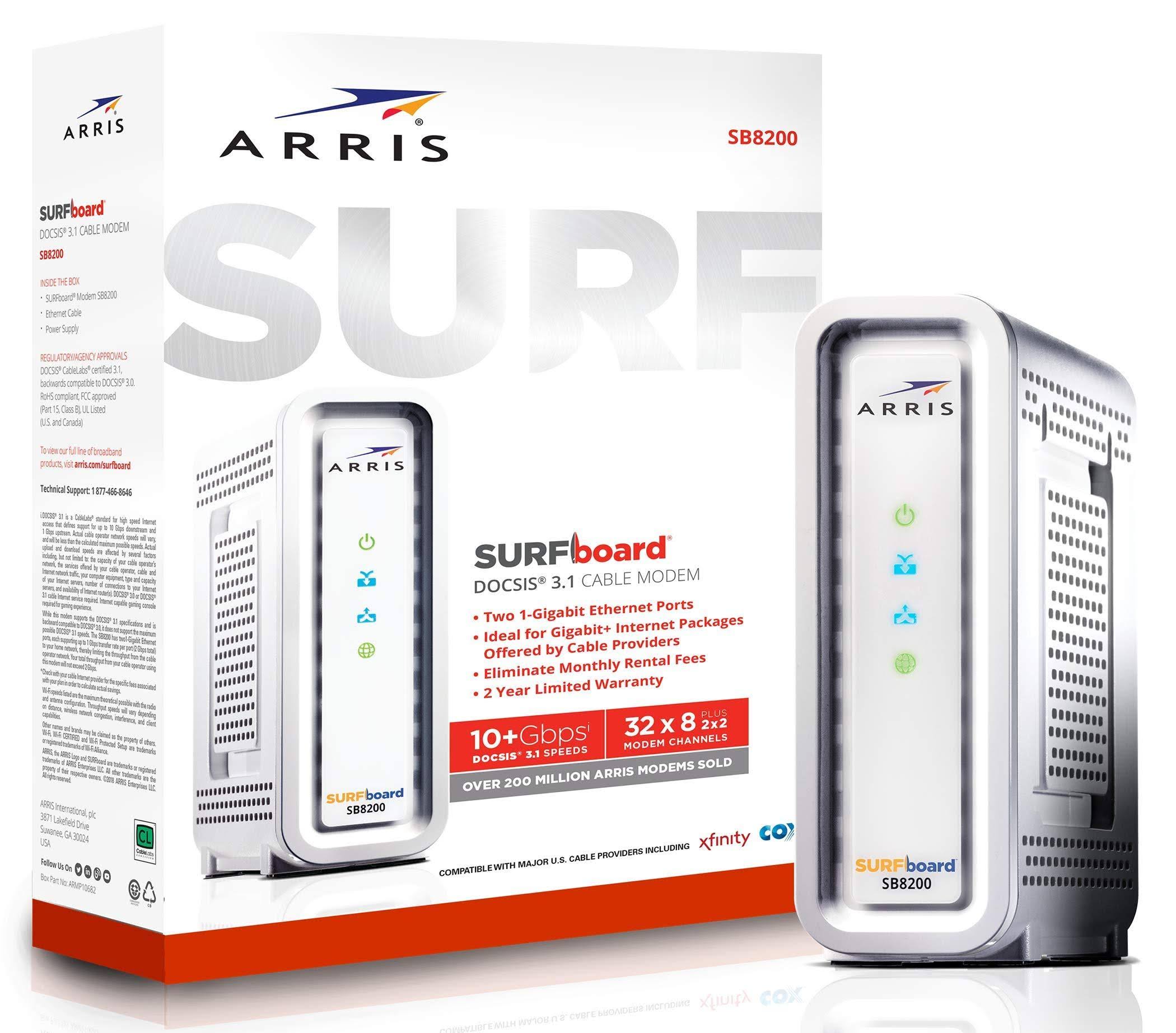 Arris SURFboard SB8200 Gigabit Ethernet Cable Modem - Fast/Gigabit Ethernet