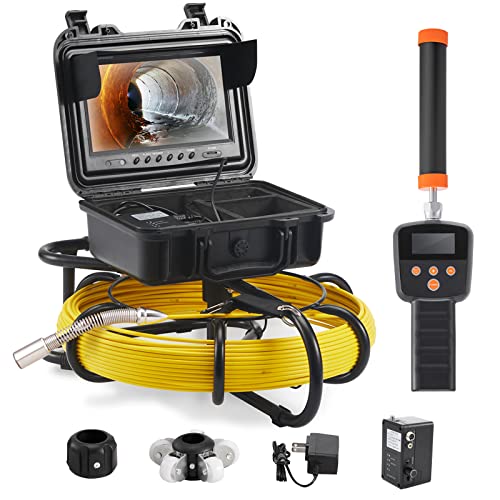 VEVOR Sewer Camera with 512Hz Locator, 165 ft/50 m, 9" Pipeline Inspection Camera w/DVR Function, IP68 Camera w/12 Adjustable LEDs