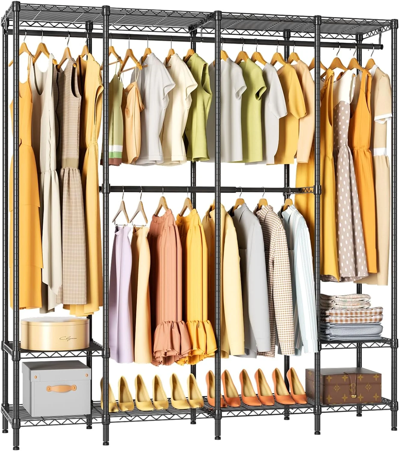 Wardrobe Rack,Freestanding Portable Closet Clothing Organizer,Corner Wardrobe Closet Storage,Wire Garment Rack Clothes Rack