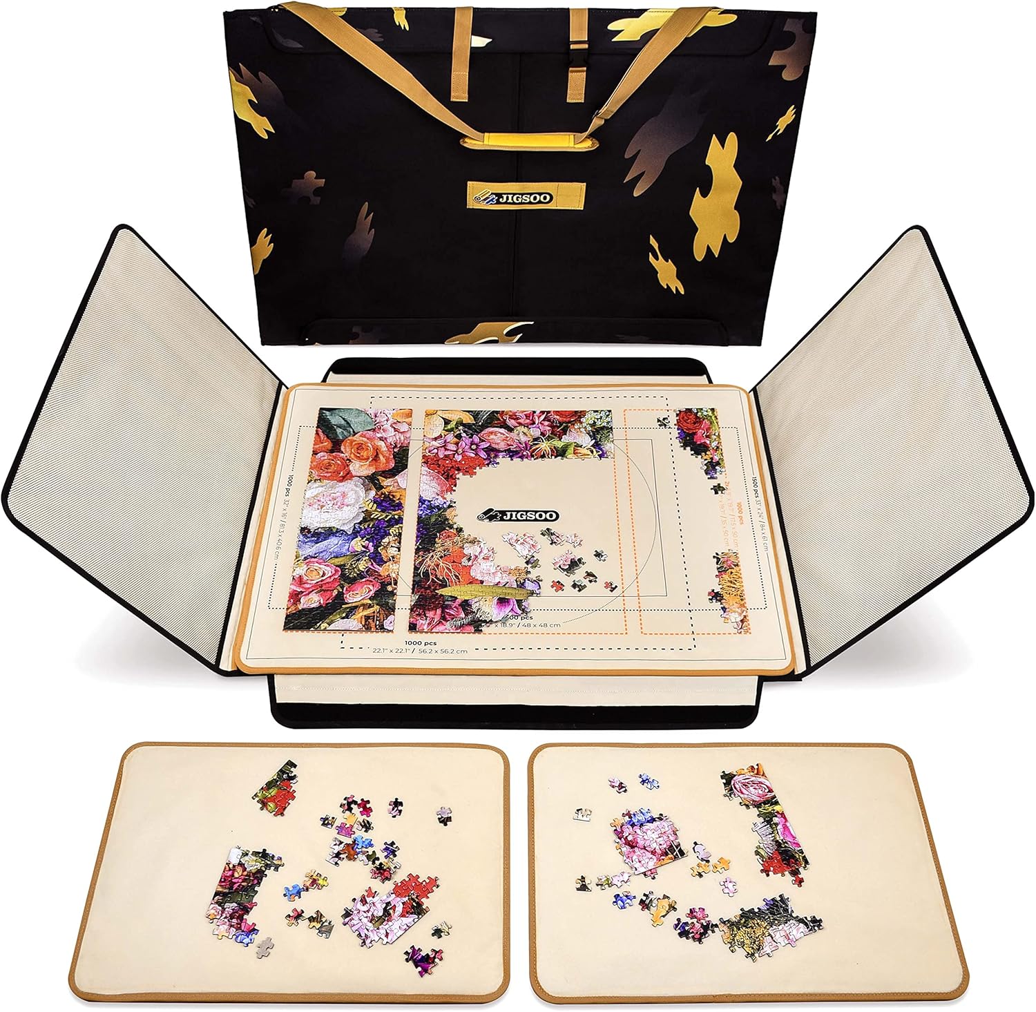 Jigsoo Portable Jigsaw Puzzle Case - 1500 Pieces Jigsaw Organizer Puzzle Storage with Central Board and 2 Sorting Trays