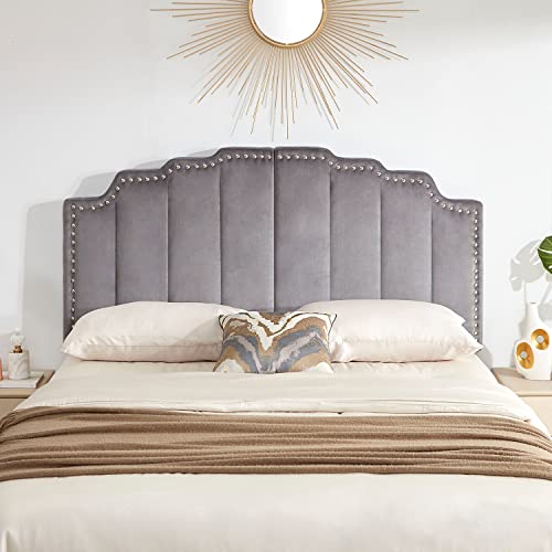 Kingfun Mid Century Headboard for King Size Bed, Velvet Upholstered Tufted Bed Headboard with Nailhead Decor