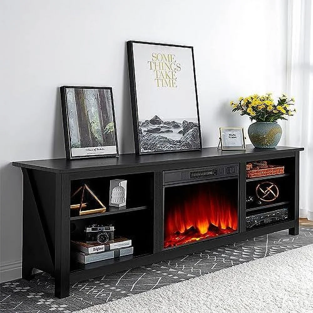 KHBIULIFE Fireplace TV Stand  Wood Texture Entertainment Center with 23'39