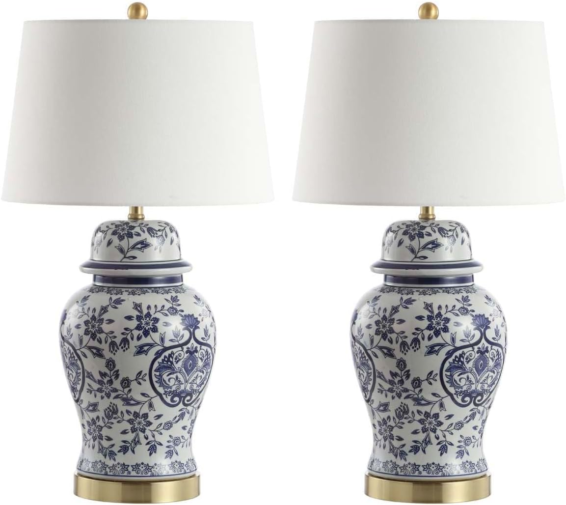 SAFAVIEH Lighting Collection Ariadne Blue/ White Chinoiserie 28-inch Bedroom Living Room Home Office Desk Nightstand Table Lamp Set of 2 (LED Bulbs