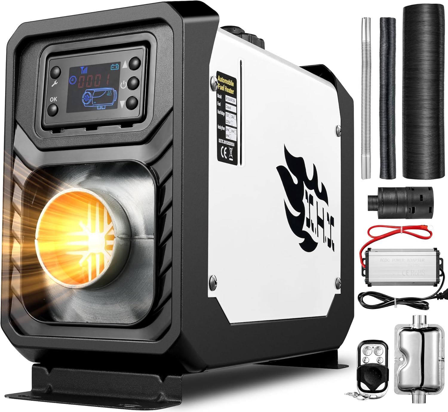 8KW Diesel Heater, 110V/24/12V All-in-One Diesel Air Heater, Portable Diesel Heater with LCD Monitor & Remote Control